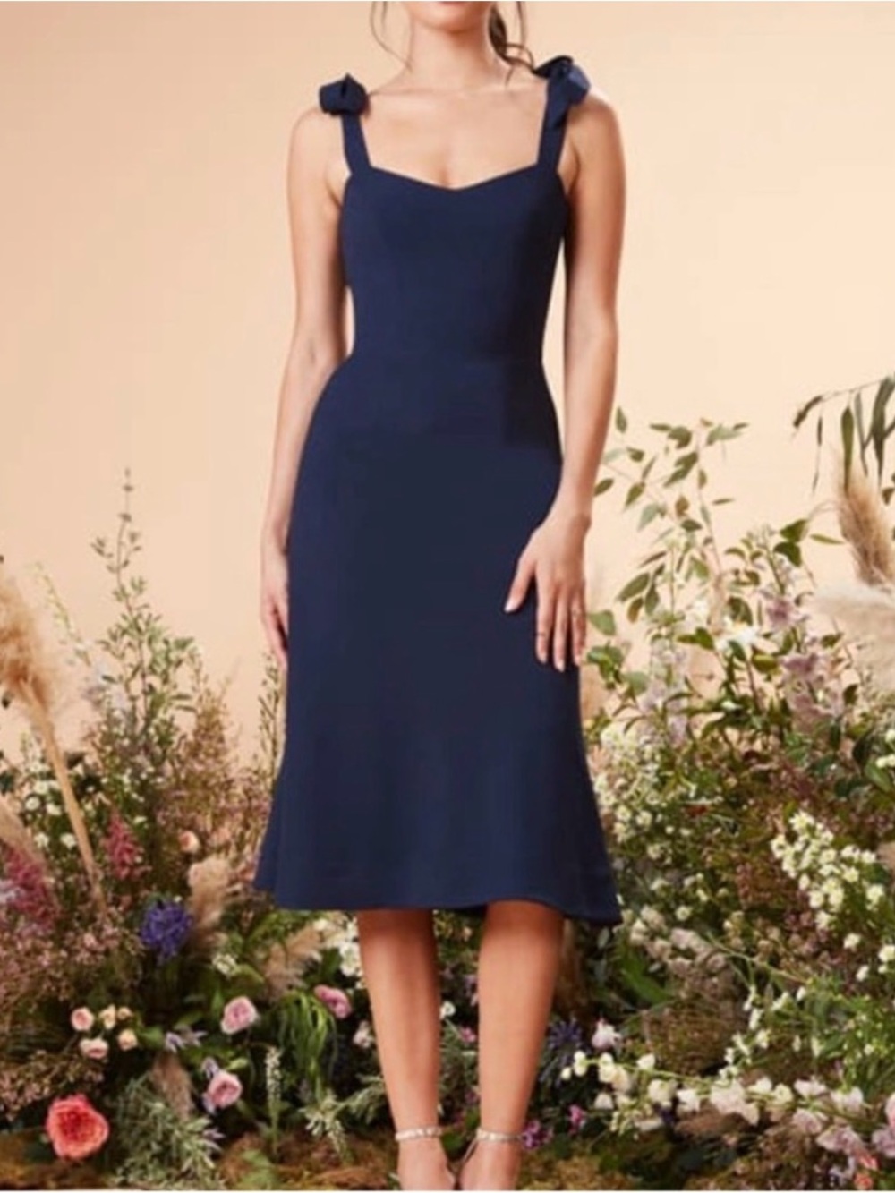 Dress the Population Hana Tie Shoulder Cocktail Dress Navy M